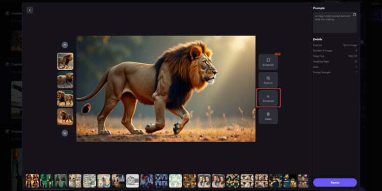 ai image creater prompt diamond body lion walking